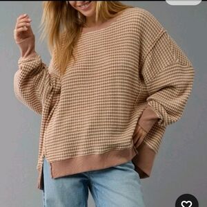 American Eagle Women’s Oversized Big Hug Waffle Crew Neck Sweatshirt Size S